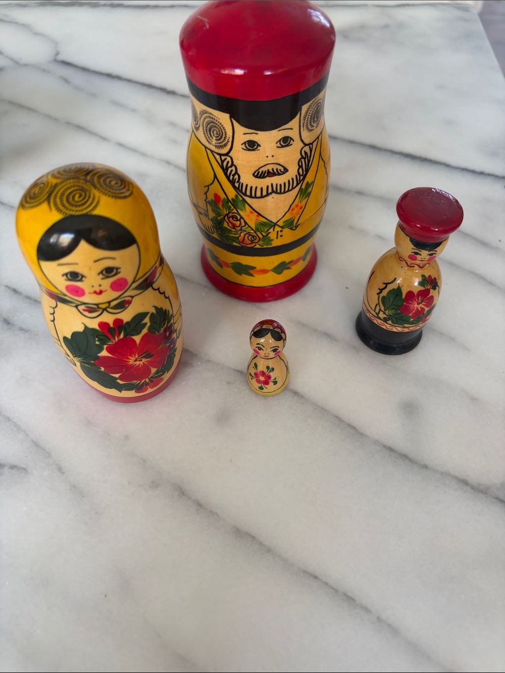 Hand-Painted Yellow & Red Russian Nesting Dolls (Matryoshka)